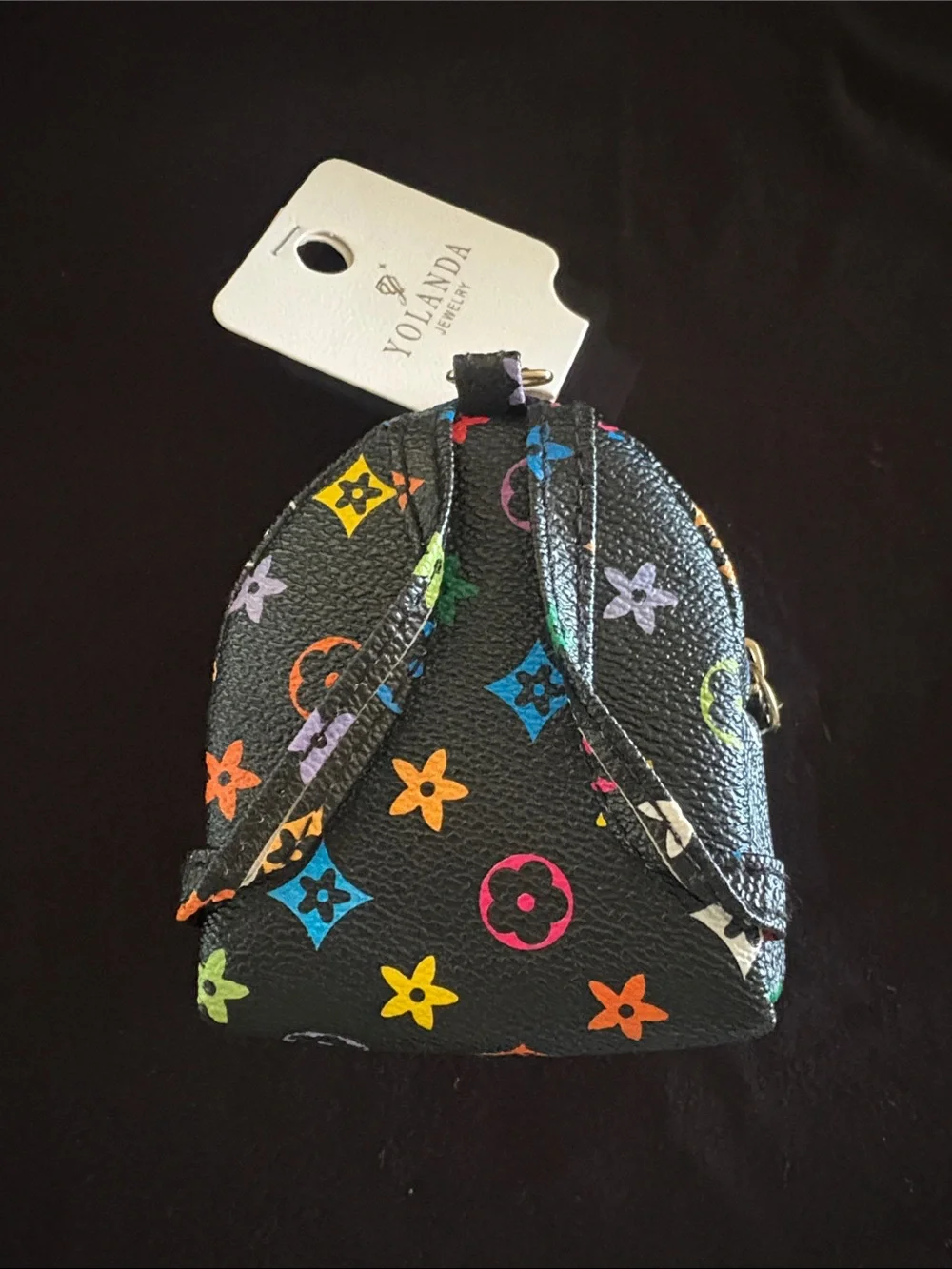 Cute Fashion Black Multicolor Backpack Keychain Bag Charm with Mini Bear